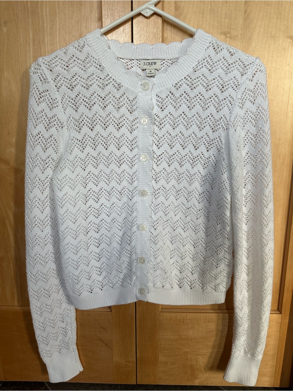 J. Crew White Openwork Knit Button-Front Cardigan